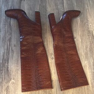 Paris Texas Brown Croc-Embossed Heeled Boots
